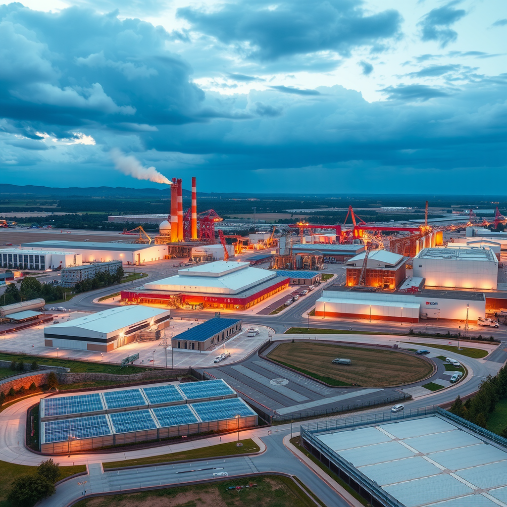 Regionale Wirtschaftsentwicklung mit transformiertem Industriegebiet, neuen Anlagen für erneuerbare Energien und modernem Gewerbepark